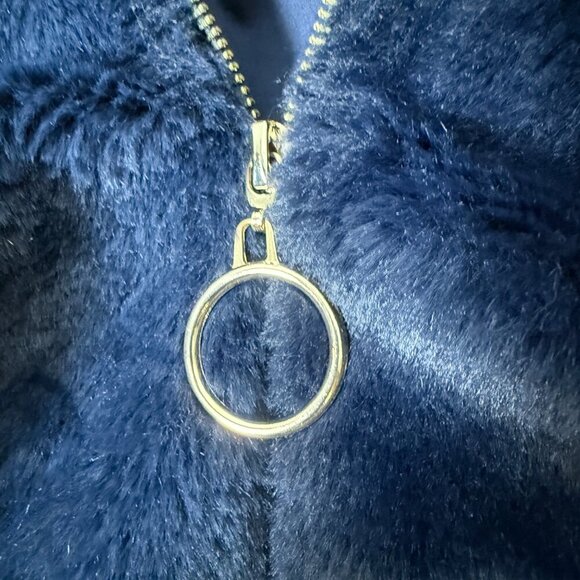 MOLLY BRACKEN Zipped Faux Fur Jacket in Navy Blue, Size Large - Picture 9 of 9